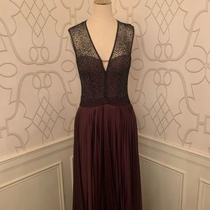 J. Mendel Purple Pleated Gown with Black Lace